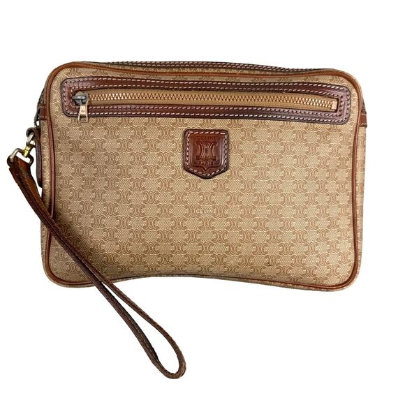 Celine Authentic Macadam PVC Leather Monogram Clutch Purse Makeup Bag Designer - Picture 1 of 12
